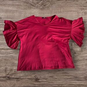 LoveU.Dear Flutter Sleeve V-Neck Top – Size XL – ELEGANT RED – New